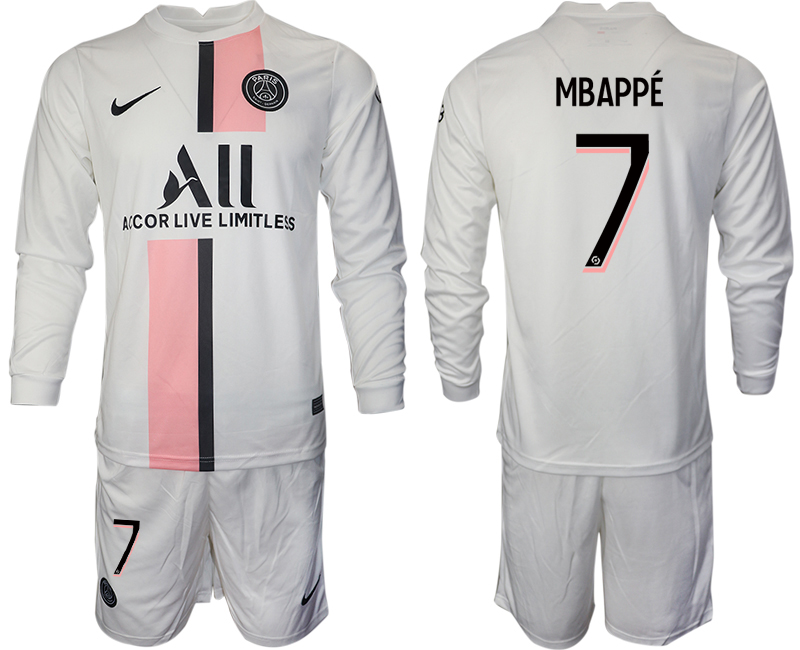 Men 2021-2022 Club Paris St German away white Long Sleeve #7 Soccer Jersey